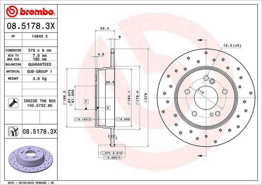 Mercedes Brembo Disc Brake Rotor - Rear (278mm) 2034230112